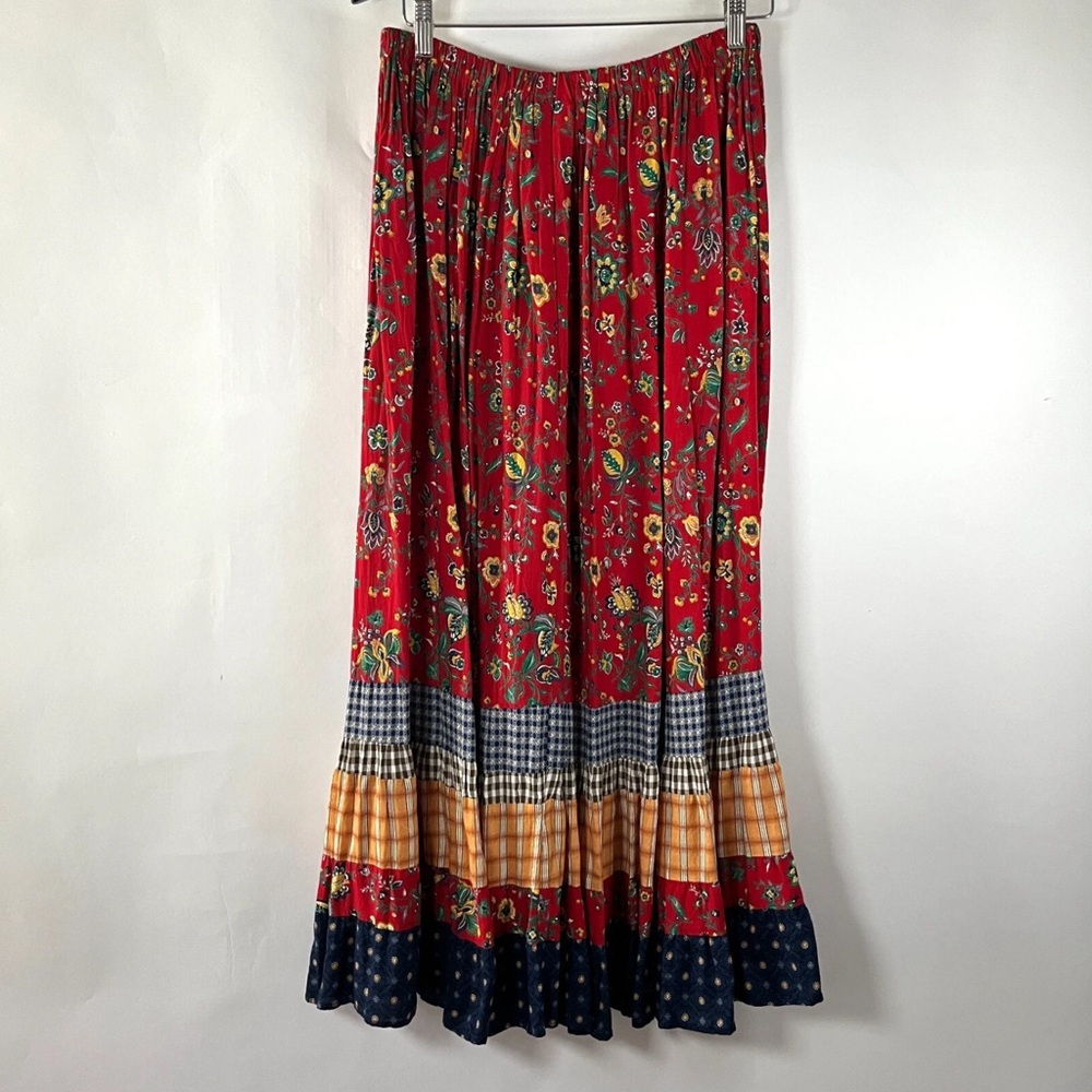 Lucia Lukken Vintage Floral Patchwork Broomstick  Cottagecore Maxi Skirt Medium - Picture 4 of 15